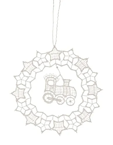 Rudolphs Schatzkiste Baumbehang Kugel mit Lokomotive Plauener Spitze BxHxT 8x8x0,1cm NEU Christbaumschmuck Weihnachtsbaum Anhänger