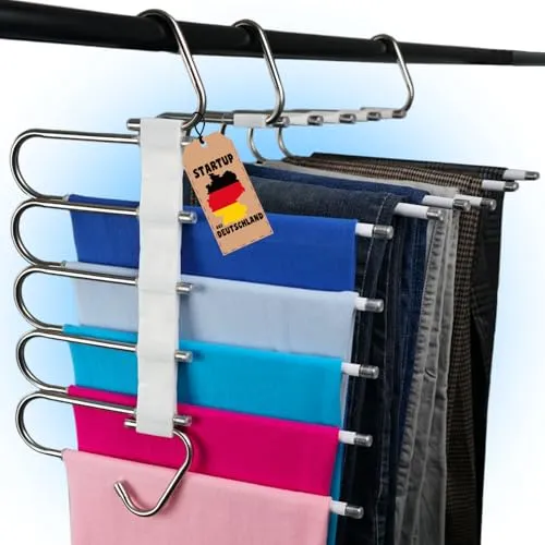 WohnZauber Kleiderbügel platzsparend 1X mehrfach Hosenbügel mit Rutschschutz - 5in1 Hosenaufhängung - Kleiderschrank Organizer (Weiß)