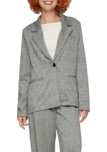 QS Longblazer in karierter Optik schwarz S (36) - Eleganter Business-Blazer in kariertem Design, pflegeleicht und elastisch, perfekt für stilvolle Auftritte im Büro.