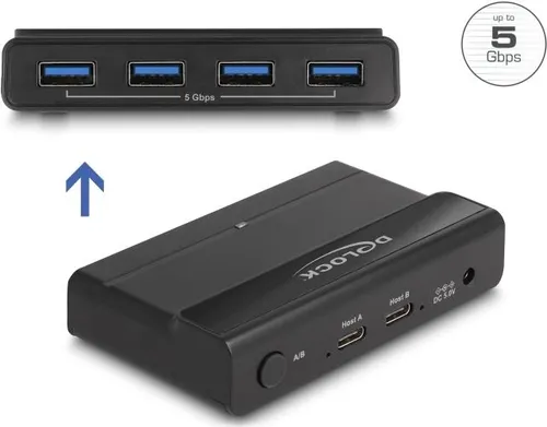DELOCK 88066 - USB 3.0 Matrix Switch, 4x USB-A zu 2x USB-C - USB-Hub mit 4x USB-A und 2x USB-C, ermöglicht den schnellen Wechsel zwischen zwei Computern und mehreren USB-Geräten, ideal für effizientes Arbeiten.