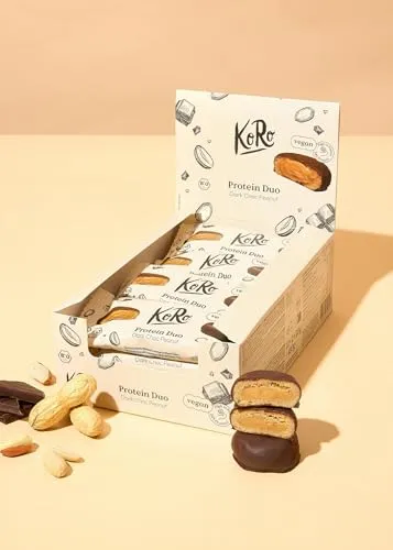 KoRo - Bio Protein Bites Dark Choc Peanut 12 x 2 x 20 g - Zwei Stück pro Packung - Hoher Proteingehalt - Vegan