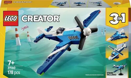 LEGO CREATOR Flieger: Rennflugzeug 31160 - Bauspielzeugset mit 3-in-1 Funktionen: Baue ein Rennflugzeug, Jet oder Hubschrauber. Ideal für kreative Abenteuer und fantasievolles Spielen!