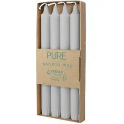 PURE NATURAL WAX Stabkerzen, Silbergrau, WENZEL, 250/23 mm, Brenndauer ca. 10h, plastikfrei, 4 Stück