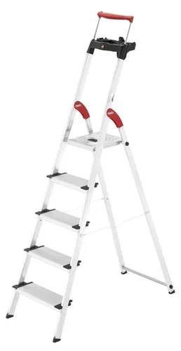 Hailo Trittleiter L85 ComfortLine Alu-Haushaltsleiter - Leitern mit 5 rutschsicheren XXL-Alu-Stufen, ideal für sicheres Arbeiten in Höhen bis 280 cm, belastbar bis 150 kg.
