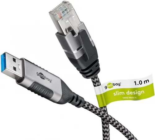 Goobay Ethernet-Kabel USB-A 3.0 auf RJ45, Slim, 5 m - Ideal für schnelle Netzwerkverbindungen, verbindet Router oder Modem mit USB 3.0, perfekt für Streaming und Gaming.