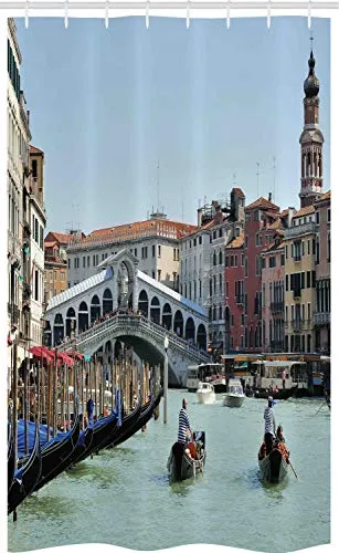 ABAKUHAUS Italien Schmaler Duschvorhang, Venedig Gondel Canal Foto, Badezimmer Deko Set aus Stoff mit Haken, 120 x 180 cm, Mehrfarbig