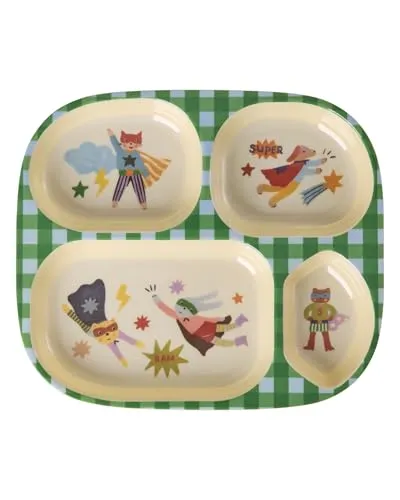 Rice Melamin Kinderteller mit 4er Einteilung - grün - Hero Print