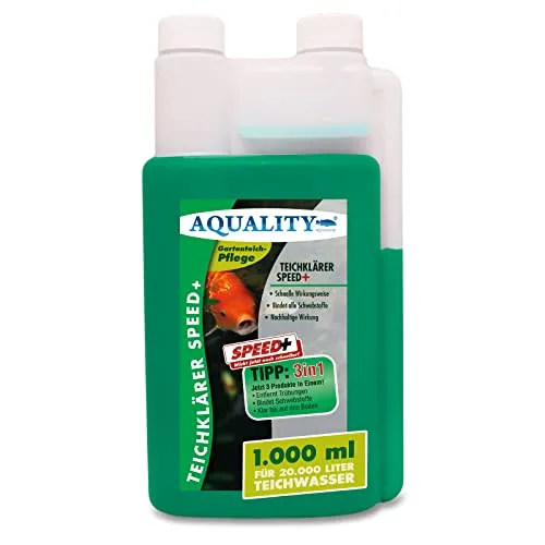 AQUALITY TeichKlärer Speed+ 3in1 (Entfernt Trübungen, bindet Schwebstoffe im Gartenteich - Nachhaltige Wirkung, kristallklares Teichwasser - Teichklar), Inhalt:1 Liter