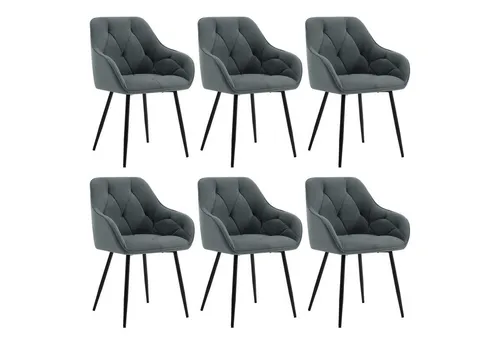 WOLTU 6 x Esszimmerstuhl - Ergonomischer Samt-Sessel mit Metallbeinen, Dunkelgrau - Esszimmerstuhl mit elegantem Samtbezug und stabilen Metallbeinen, bietet optimalen Sitzkomfort und ist vielseitig einsetzbar in jedem Raum.