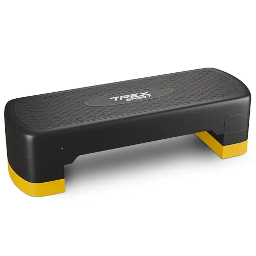 TREX SPORT Steppbrett für zuhause höhenverstellbar TX-030AS | 68×28×10/15/20cm Aerobic Stepper 3 Stufen, rutschfest, bis 350kg belastbar | Stepboard Gelb
