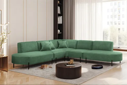 Ecksofa Designersofa VALENCIA in Stoff Noel Grün Universal - Sofa & Sessel: Modernes Ecksofa mit 8 Sitzplätzen, ideal für große Wohnzimmer. Der hochwertige Stoff in Noel Grün sorgt für einen stilvollen Akzent.