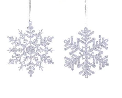 Kaemingk Christbaumschmuck, Christbaumschmuck Glitzer Schneeflocken 12cm klar / silber, 2er Set