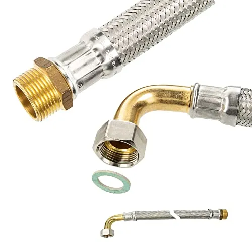 Panzerschlauch DN 19-3/4 ÜWM-Bogen 90° x 3/4 AG x 800 mm, DVGW, KTW-A