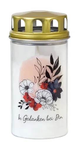 Grabkerze Ewiglicht Grablicht klein mit Deckel Blumenbouquet, Motiv 