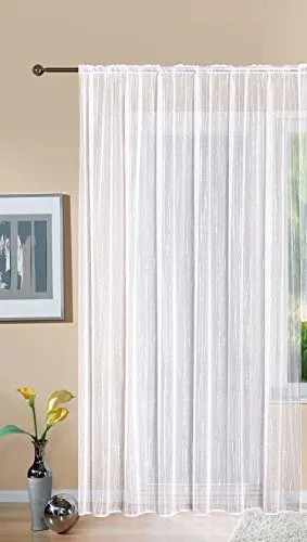 Gardine Store Jacquard Isabella HxB 225x300 cm Kräuselband Universalband Weiß Längsstreifen Transparent Voile Vorhang Wohnzimmer, 13145