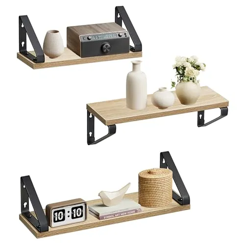 VASAGLE Wandregal, Schweberegal, 3er Set, Regalbrett, 2 Montagemöglichkeiten, 30/35/40 cm, für Wohnzimmer, Küche, Arbeitszimmer, Badezimmer, eichenfarben-Mattschwarz LWS033B11