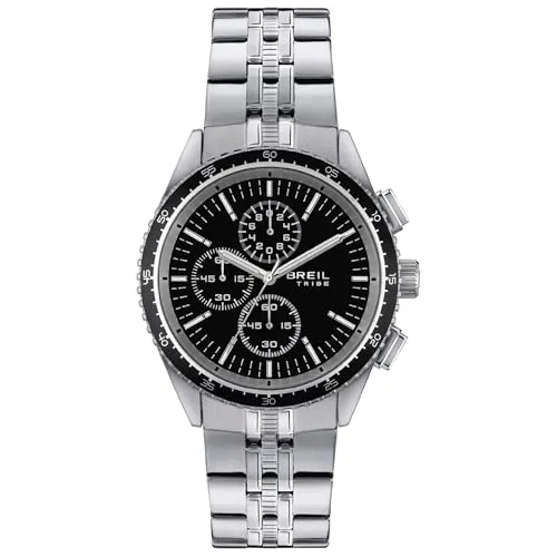 Breil Uhr Herren NET Ziffernblatt SCHWARZ Bewegung Chrono Quartz e Bracelet Stahl Silber EW0634