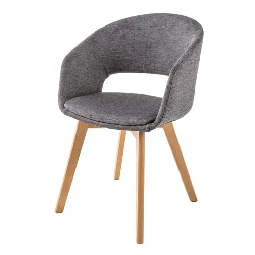 Riess-Ambiente Polsterstuhl NORDIC STAR grau/natur - Eleganter Polsterstuhl für Esszimmer und Küche, mit Armlehnen und pflegeleichtem Strukturstoff für hohen Komfort und individuelles Design.