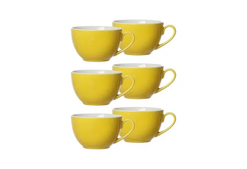 Ritzenhoff & Breker DOPPIO Kaffeetasse 200 ml - 6er Set in Gelb - Thermobehälter, hochwertige Porzellantassen mit großem Henkel, spülmaschinengeeignet und farbecht – perfekt für stilvolle Kaffeepausen!