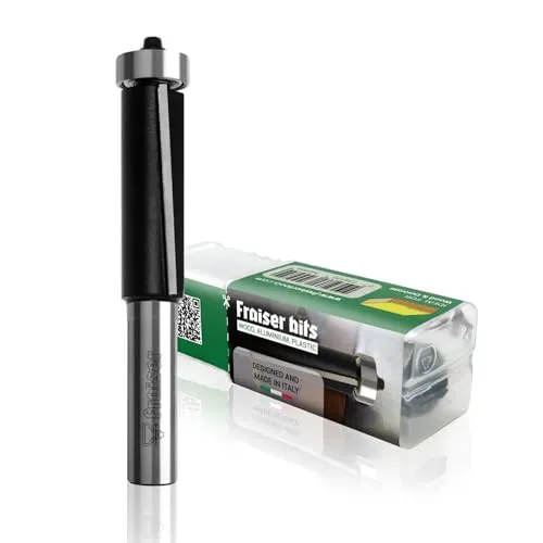 Fraiser Bündigfräser mit oberem Kugellager – 2 gerade Schneiden aus Hartmetall, Schneiddurchmesser 12,7mm, Schneidhöhe 25mm, Schaft 8mm – für Oberfräse und Kantenfräse