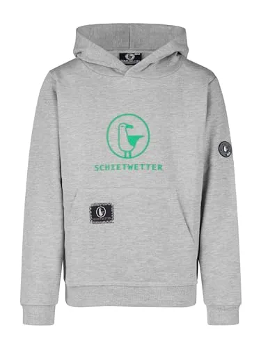 SCHIETWETTER Unisex Kinder Hoodie Toni, Kapuzenpullover, Kapuzenhoodie, Sweater, Sweatshirt, kuschelig, mit Kängurutasche Grey Mel/neon Green 164