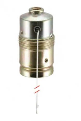 Lampen Metallfassung E27, vermessingt mit Zugschalter