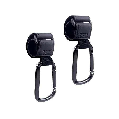 CYCLYTE 2 Stück Kinderwagen Haken für Wickeltasche, Kinderwagenhaken Taschenhalter XXL, Befestigung und Halterung für Zubehör Klettverschluss Stroller Hooks in Universeller Passform (schwarz)