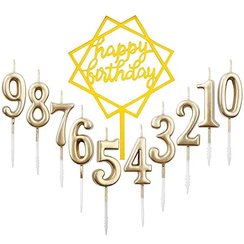 Stück Nummer 0-9 Geburtstag Ziffer Kuchen Kerzen + 1 Stück Brief Alles Gute zum Geburtstag Glitter Cake Topper Dekoration Kuchen Nummer Digitale Kerzen für Hochzeit (Champagner) 10