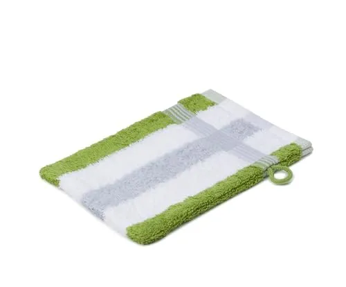 liebling Waschhandschuh, 100% hochwertige Baumwolle, Serie Miami, 17 x 24 cm, waschbar & trocknergeeignet, Farbe: apfelgrün/weiß/Silber