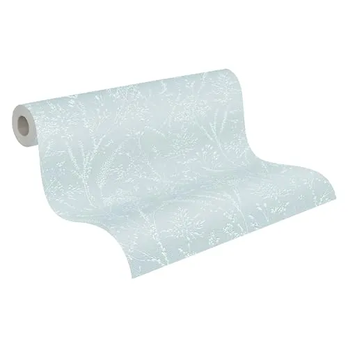 A.S. Création Pure Elegance Vliestapete mit Ästen 10,05 m x 0,53 m – Hellblau, Weiß – Florale Motivtapete – 397664