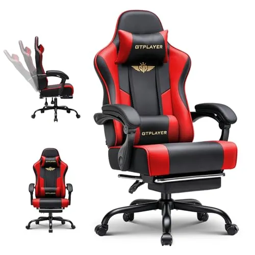 GTPLAYER Gaming Stuhl mit Fußstütze und Kopfstütze