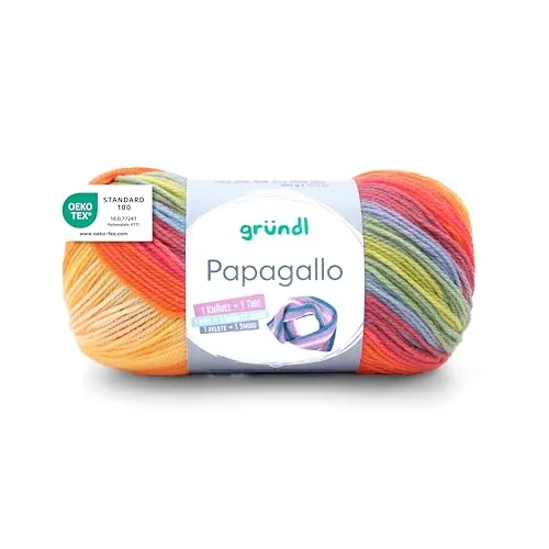 Gründl Papagallo 100 g bunte Wolle für Stricken und Häkeln - Strickwolle in lebendigen Farben, ideal für kreative DIY Projekte. Mit 360 m Lauflänge und pflegeleichtem 100 % Polyacryl, perfekt für Tube-Schals und mehr!