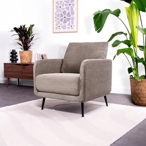Sicaan Design-Sessel Emma aus taupefarbenem Cord – Bequemer, moderner Sitz mit ergonomischer Form – Ideal für Wohnzimmer, Schlafzimmer oder Büro – Eleganter, zeitgemäßer Stil 71x75x81 cm