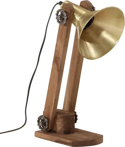 vidaXL Schreibtischlampe Antik-Messing E27 25 W - Stilvolle Schreibtischlampe im Industrie-Look aus robustem Mangoholz und Eisen. E27-Fassung für individuelle Lichtgestaltung. Ein einzigartiges Möbelstück für jedes Zuhause.