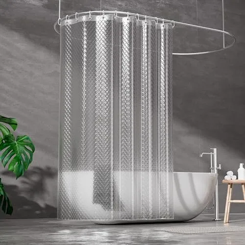 ecooe Duschvorhänge 3D Rhombus Duschvorhang Transparent 100% Eva-Material Wasserdicht Anti Schimmel, 180 x 200cm mit 12 Ringe Badvorhang für Badezimmer, Dicke 0,15 mm
