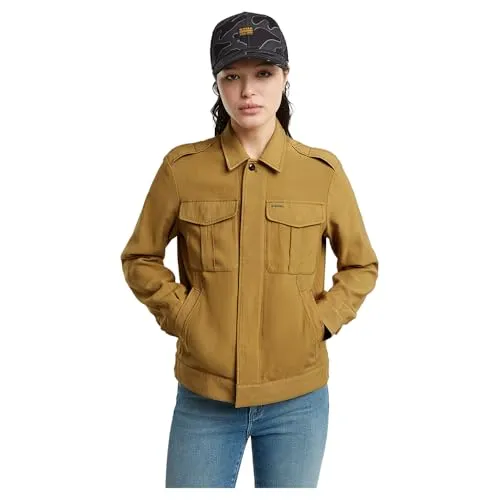 G-Star Damen Officer Jacke 2.0 - Beige, M - Moderne Funktionsjacke mit flachem Kragen und verstellbarer Taille, ideal für stilvolle Outdoor-Aktivitäten.