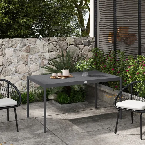 Outsunny Gartentisch Grau für 6 Personen - Rechteckiger Terrassentisch mit pulverbeschichteter Oberfläche, ideal für den Außenbereich. Stabil und bis 50 kg belastbar, perfekt für gesellige Abende im Garten.