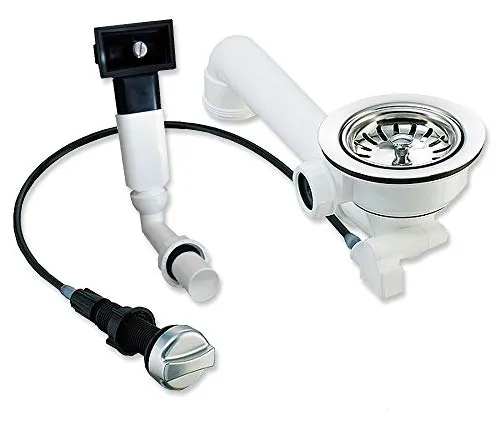 Keenberk Küchenspülenablauf-Set mit Excenterventil - Haushaltsgroßgeräte - Hochwertiges, Made in Germany, mit verschließbarem Siebkorbventil und flexiblem Anschluss für Küchensiphons.