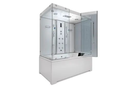 AcquaVapore K80-WS-EH-C Duschtempel mit Sicherheitsglas und Nackenstütze - Vielseitiges Duschsystem mit Whirlpool-Funktion, 6 Rückenmassagedüsen und LED-Beleuchtung. Ideal für entspannende Momente im Badezimmer, passt durch Standard-Türen.