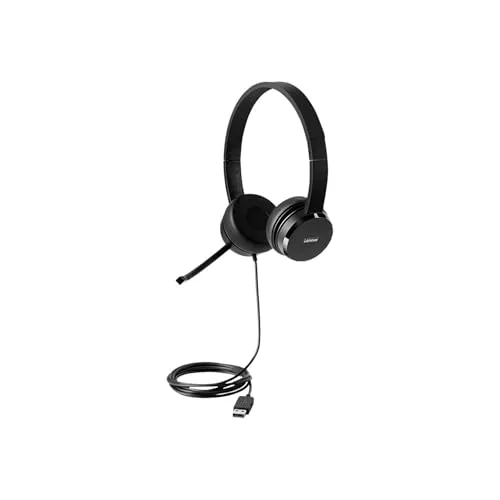 Lenovo 4XD0X88524 100 Headset - USB schnurgebunden, Stereo On Ear in Schwarz, komfortabel und ideal für lange Nutzung am PC