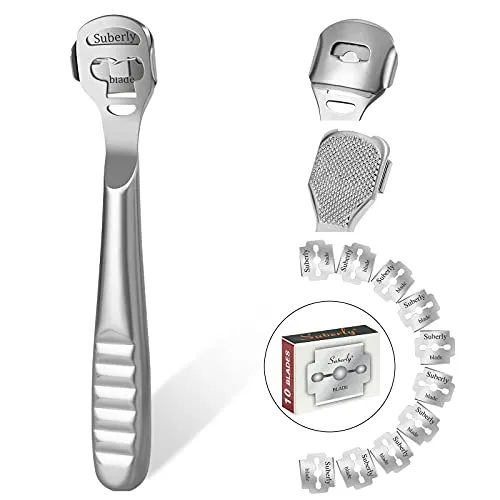 URAQT Hornhauthobel Edelstahl, Fußschaber Rasierer, Fußfeile Raspelfeilen Abgestorbener Hautentferner mit 1 Ersatzklingen für Fußpflege Pediküre