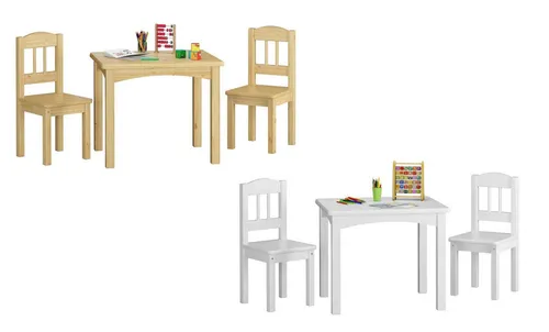 ERST-HOLZ Essgruppe Kindersitzgruppe in Weiß oder Holzfarbe Massiv mit Tisch und 2 Stühlen