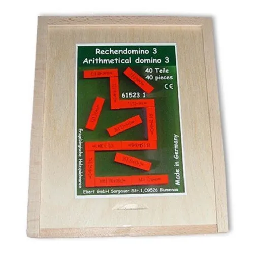Bartl Rechendomino 3 - Lernspiel mit 40 Teilen - Gesellschaftsspiel aus Holz, fördert das Rechnen mit 40 Teilen in handlicher Größe von 7 x 1,7 cm – ideal für spielerisches Lernen!