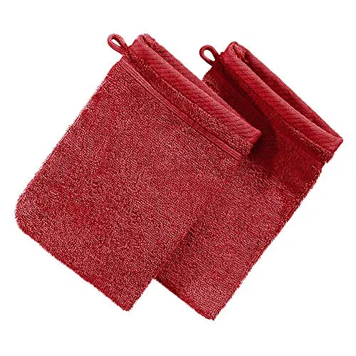 Erwin Müller Waschhandschuh Heidelberg 2er- Pack, 100% Baumwolle rot Größe 15x21 cm - weiche Qualität, saugstark und strapazierfähig - praktisch durch Schlaufe (weitere Farben)