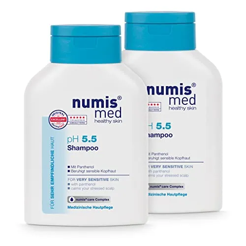 numis med Shampoo ph 5.5-2er Pack Hautberuhigendes Haarshampoo für sehr empfindliche & sensible Haut - vegane Haarpflege ohne Silikone, Parabene & Mineralöl - Haar Shampoo (2x 200 ml)