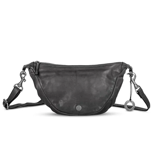 Cas8 Damen Moonbag klein LUCY aus Echtleder - Moderne Halbmond Handtasche mit Verstellbarem Schultergurt, Crossbody mit Reißverschluss, graphite