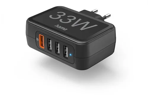 Hama 201629 Schnellladegerät 4 Ports - 33W, Qualcomm Quick Charge 3.0, sicher und akku-schonend für schnelles Laden von Smartphones