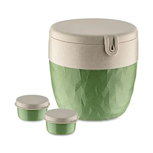 Koziol Bento Box BENTOBOX L, 3-teilig – grün - Brotdosen, umweltfreundlich, BPA-frei und CO2-neutral, ideal für Mahlzeiten unterwegs, spülmaschinen- und mikrowellengeeignet.