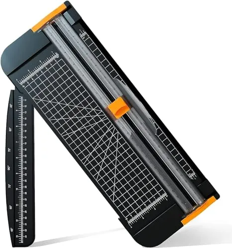 MOWETOO Papierschneider, 12 Zoll, Schneidemaschine Papier, Scrapbooking-Zubehör mit Sicherheitsklinge und faltbarem Lineal für A4-Vinyl-Fotokarton für Scrapbooking, Bastelpapier, Karton, Etikett