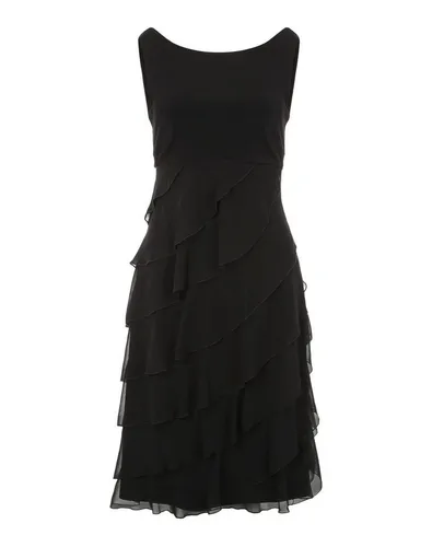 Swing Damen Olivia Kleid, Schwarz (Gr. 44) - Freizeitkleid mit U-Boot Ausschnitt, taillierter Passform und fließenden Volants für einen eleganten Look.